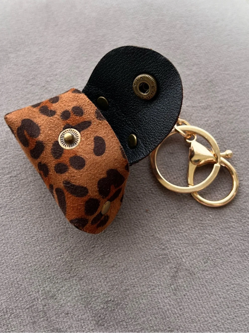 Mini Leopard Fur Print Bag Keychain With Gold Hardware
